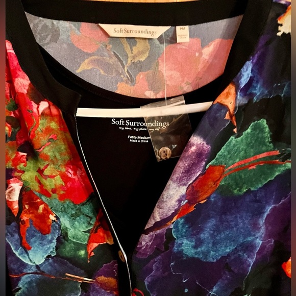 Soft Surroundings Black and Abstract Design 3/4 Sleeve Whimsigoth Size PM Retro - Picture 7 of 15